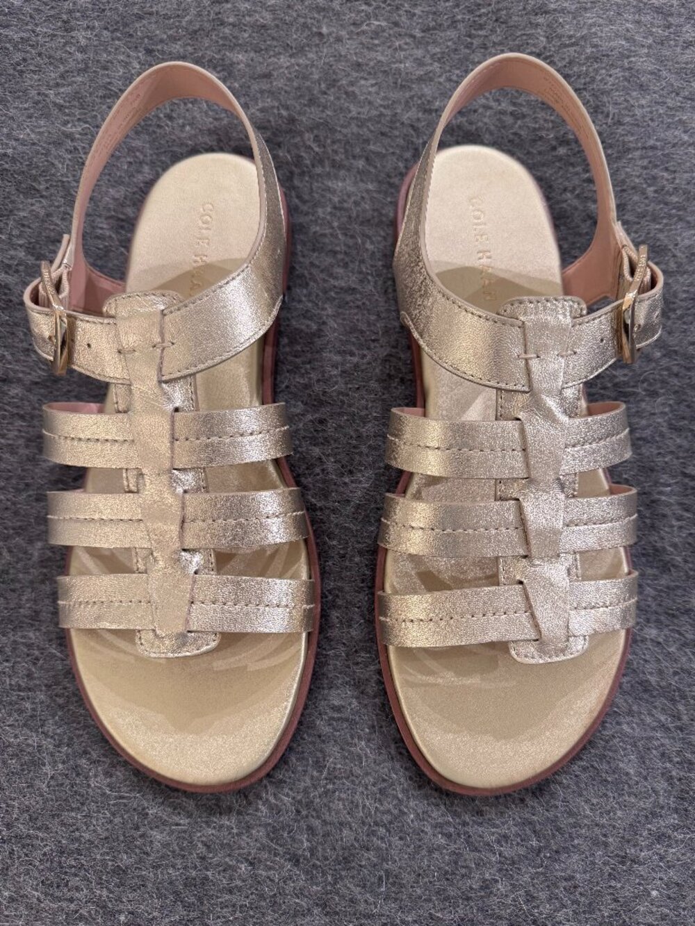 Cole Haan Flynn Fisherman Strappy Flat Sandals Womens Soft Gold Size US7.5B EU38